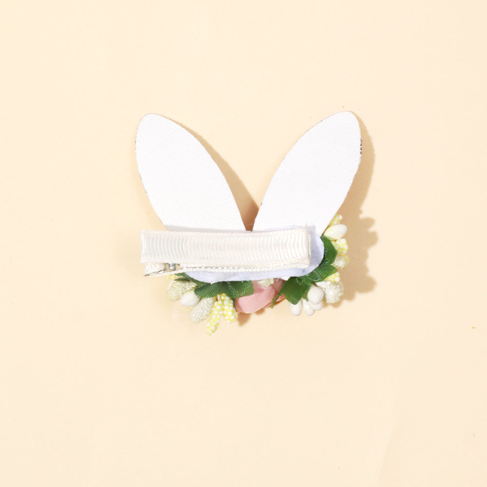 Wholesale baby solid color flower rabbit ears cute side hairclip